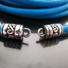 Finding - 6 pcs Vintage Silver Round Tone Cord Buckle End Cap with Loop ( inside 5mm Diameter )