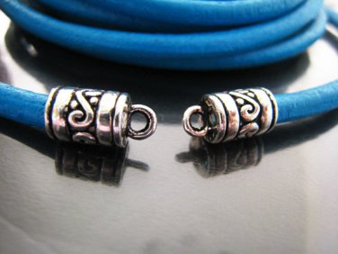 Finding - 6 pcs Vintage Silver Round Tone Cord Buckle End Cap with Loop ( inside 5mm Diameter )