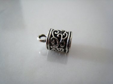 Finding - 6 pcs Vintage Silver Round Tone Cord Buckle End Cap with Loop ( inside 6mm Diameter )
