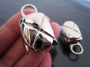 Finding - 2 pcs Silver Round Very Large Tone Cord Buckle End Cap with Loop ( inside 15mm x 13mm )