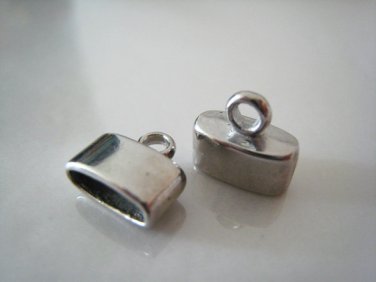Finding - 6 pcs Silver Oval Flat End Cap 10mm x 11mm ( inside 9.5mm width )