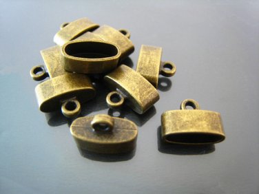Finding - 4 pcs Antique Brass Oval Flat End Cap 15mm x 10mm x 7mm ( inside 12mm x 5mm width )