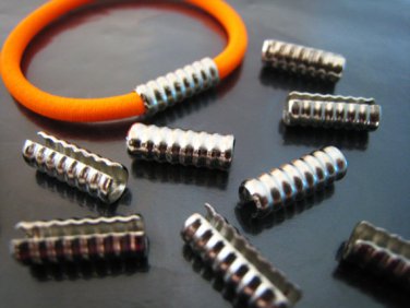 Finding - 6 pcs Silver Adjustable Crimp Round Tone Tube Curve Fold Over End Cap 13mm x 4.5mm