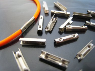 Finding - 10 pcs Silver Adjustable Crimp Round Tone Tube Curve Fold Over End Cap 11mm x 2mm