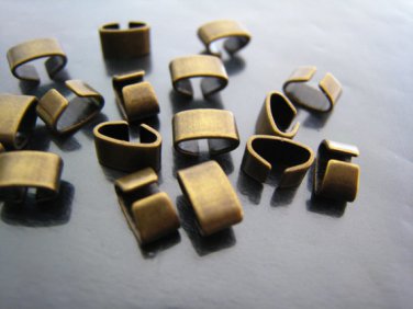 Finding - 10 pcs Antique Brass Adjustable Crimp Round Tone Curve Clip Fold Over End Cap 6.5mm x 4mm