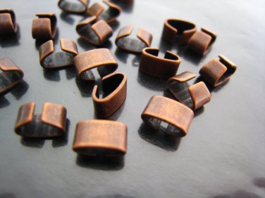 Finding - 10 pcs Red Copper Adjustable Crimp Round Tone Curve Clip Fold Over End Cap 6.5mm x 4mm