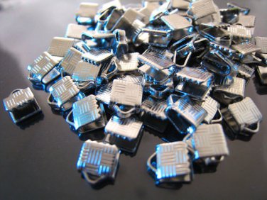 Finding - 10 pcs Silver Plated Flat Clamp Fold Over End Cap Crimps ( 6mm or 1/4 inch )