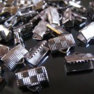 Finding - 10 pcs Silver Plated Flat Clamp Fold Over End Cap Crimps ( 10mm or 3/8 inch )
