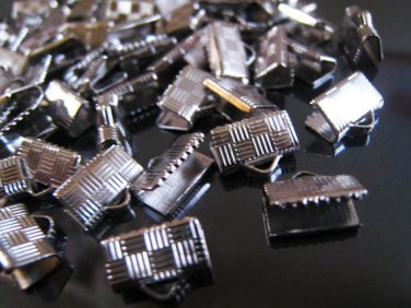 Finding - 10 pcs Silver Plated Flat Clamp Fold Over End Cap Crimps ( 10mm or 3/8 inch )