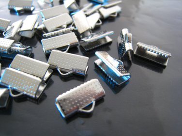 Finding - 10 pcs Silver Plated Flat Clamp Fold Over End Cap Crimps ( 13mm or 0.5 inch )