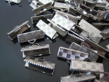 Finding - 10 pcs Silver Plated Flat Clamp Fold Over End Cap Crimps with Loop ( 16mm or 5/8 inch )