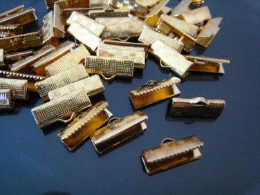 Finding - 10 pcs Gold Plated Flat Clamp Fold Over End Cap Crimps ( 16mm or 5/8 inch )