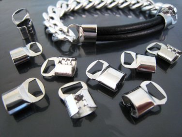.Finding - 6 pcs Silver Clamp Fold Over End Crimps with Large Loop 14.5mm x 9.5mm ( Inside 8mm )