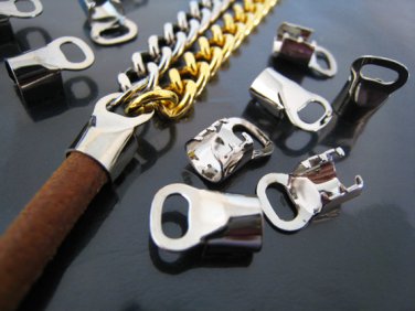 .Finding - 6 pcs Silver Clamp Fold Over End Crimps with Large Loop 13mm x 7mm ( Inside 6mm )