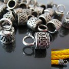 Finding - 6 pcs Vintage Silver Round Tone Cord Buckle End Cap with Loop ( inside 7mm Diameter )