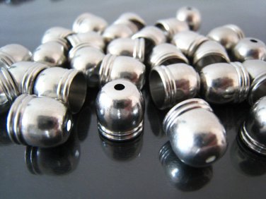 Finding - 6 pcs Silver Dome Round Tone Cord Buckle End Cap with Small Hole ( Inside 8mm diameter )