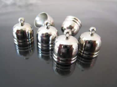Finding - 4 pcs Silver Dome Round Large Tone Cord Buckle End Cap with Loop ( inside 12mm Diameter )