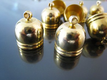 Finding - 4 pcs Gold Dome Round Large Tone Cord Buckle End Cap with Loop ( inside 12mm Diameter )
