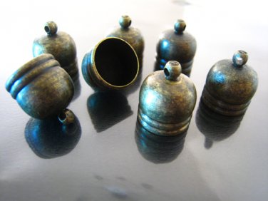 Finding - 4 pcs Antique Brass Dome Round Large Tone Cord Buckle End Cap with Loop ( inside 12mm )
