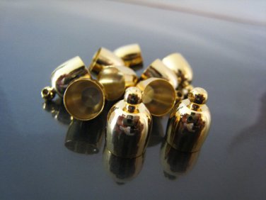 Finding - 4 pcs Gold Bullet Round Large Tone Cord Buckle End Cap with Loop ( inside 8mm Diameter )