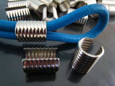 Finding - 6 pcs Silver Adjustable Crimp Round Tone Tube Curve Fold Over End Cap 12mm x 9mm