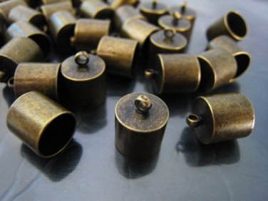 Finding - 4 pcs Antique Brass Round End Cap with Loop 12mm x 10mm ( inside 9mm Diameter )