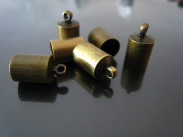 Finding - 6 pcs Antique Brass Round End Cap with Loop 12mm x 7mm ( inside 6mm Diameter )