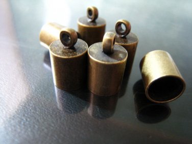 Finding - 6 pcs Antique Brass Round End Cap with Loop 12mm x 8mm ( inside 7mm Diameter )