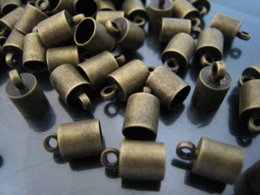 Finding - 10 pcs Antique Brass Round End Cap with Loop 10mm x 6mm ( inside 5mm Diameter )