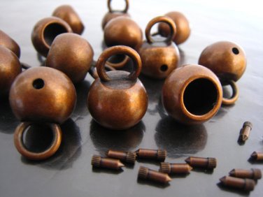 .Finding - 2 pcs Red Copper Round End Cap with Large Loop 20mm x 15.5mm ( Inside 9mm Diameter )