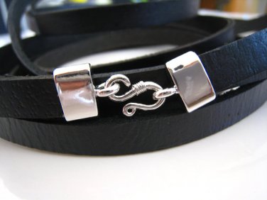Finding - 1 Set Silver Flat End Cap with S Hook Clasp ( inside 9.5 mm x 2.5 mm )