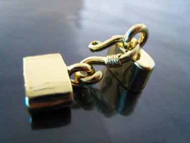 Finding - 1 Set Gold Flat End Cap with S Hook Clasp ( inside 9.5 mm x 2.5 mm )