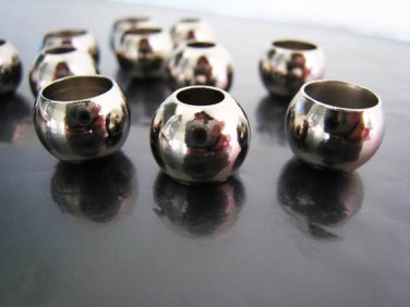 Finding - 6 pcs Silver Spacers Beads End Cap with Large Hole 12mm x 10mm ( Hole 8.5mm and 5.5.mm )