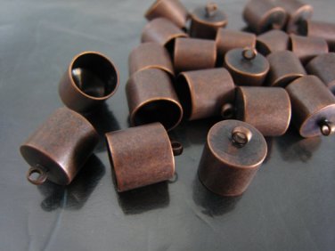Finding - 4 pcs Red Copper Round End Cap with Loop 12mm x 10mm ( inside 9mm Diameter )