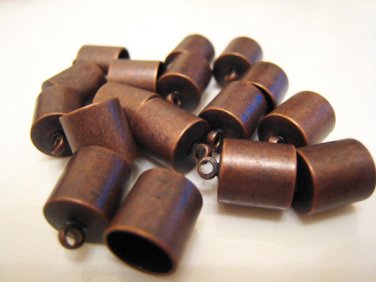 Finding - 6 pcs Red Copper Round End Cap with Loop 12.5mm x 9mm ( inside 8mm Diameter )
