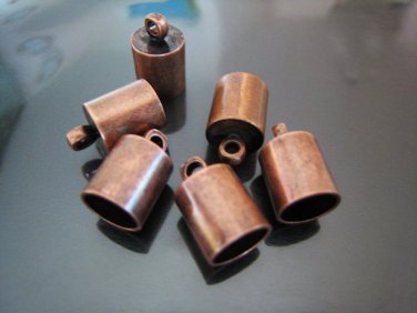 Finding - 6 pcs Red Copper Round End Cap with Loop 12mm x 8mm ( inside 7mm Diameter )