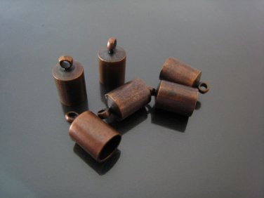 Finding - 6 pcs Red Copper Round End Cap with Loop 12mm x 7mm ( inside 6mm Diameter )