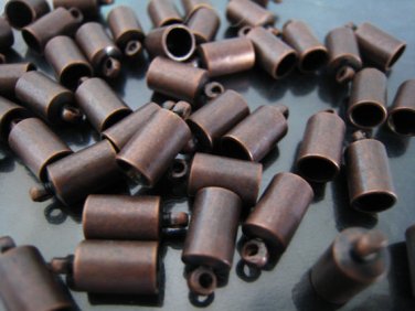 Finding - 6 pcs Red Copper Round End Cap with Loop 12mm x 6mm ( inside 4.8mm Diameter )
