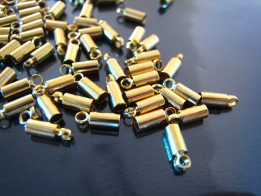 Finding - 10 pcs Gold Round Tone Cord Buckle End Cap with Loop ( inside 2mm Diameter )