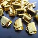 Finding - 10 pcs Gold Plated Flat Clamp Fold Over End Cap Crimps with Loop ( 8mm )