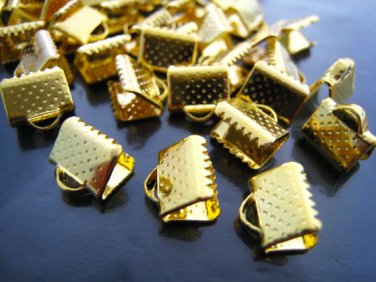 Finding - 10 pcs Gold Plated Flat Clamp Fold Over End Cap Crimps with Loop ( 8mm )