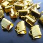 Finding - 10 pcs Gold Plated Flat Clamp Fold Over End Cap Crimps with Loop ( 8mm )