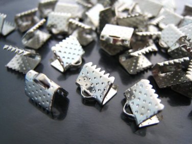 Finding - 10 pcs Silver Plated Flat Clamp Fold Over End Cap Crimps ( 8mm )