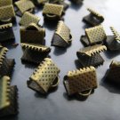 Finding - 10 pcs Antique Brass Plated Flat Clamp Fold Over End Cap Crimps With Loop ( 8mm )
