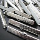 Finding - 6 pcs Silver Plated Flat Clamp Fold Over End Cap Crimps With Loop ( 40mm or 1 9/16 inch )
