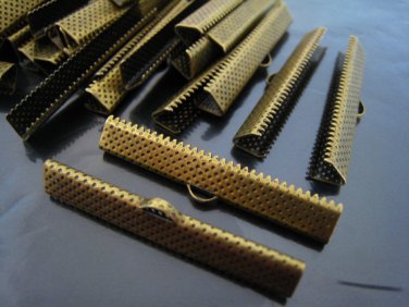 Finding - 6 pcs Antique Brass Flat Clamp Fold Over End Cap Crimps With Loop ( 40mm or 1 9/16 inch )