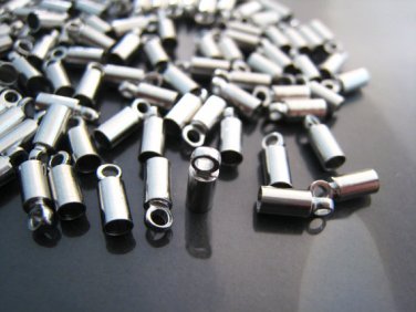 Finding - 10 pcs Silver Round Tone Cord Buckle End Cap with Loop ( inside 2mm Diameter )