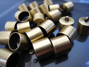 Finding - 6 pcs Antique Brass Round Large Tone Cord Buckle End Cap with Loop ( inside 10mm )