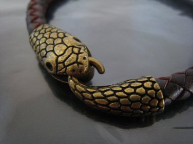 Finding - 1 Set Antique Brass Snake Head Shaped  Ends Cap with Tail S Hook ( inside 6mm )