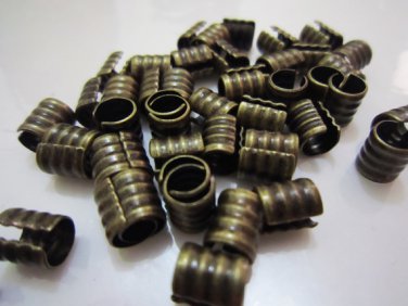 Finding - 6 pcs Antique Brass Adjustable Crimp Round Tone Tube Curve Fold Over End Cap 7mm x 6.5mm